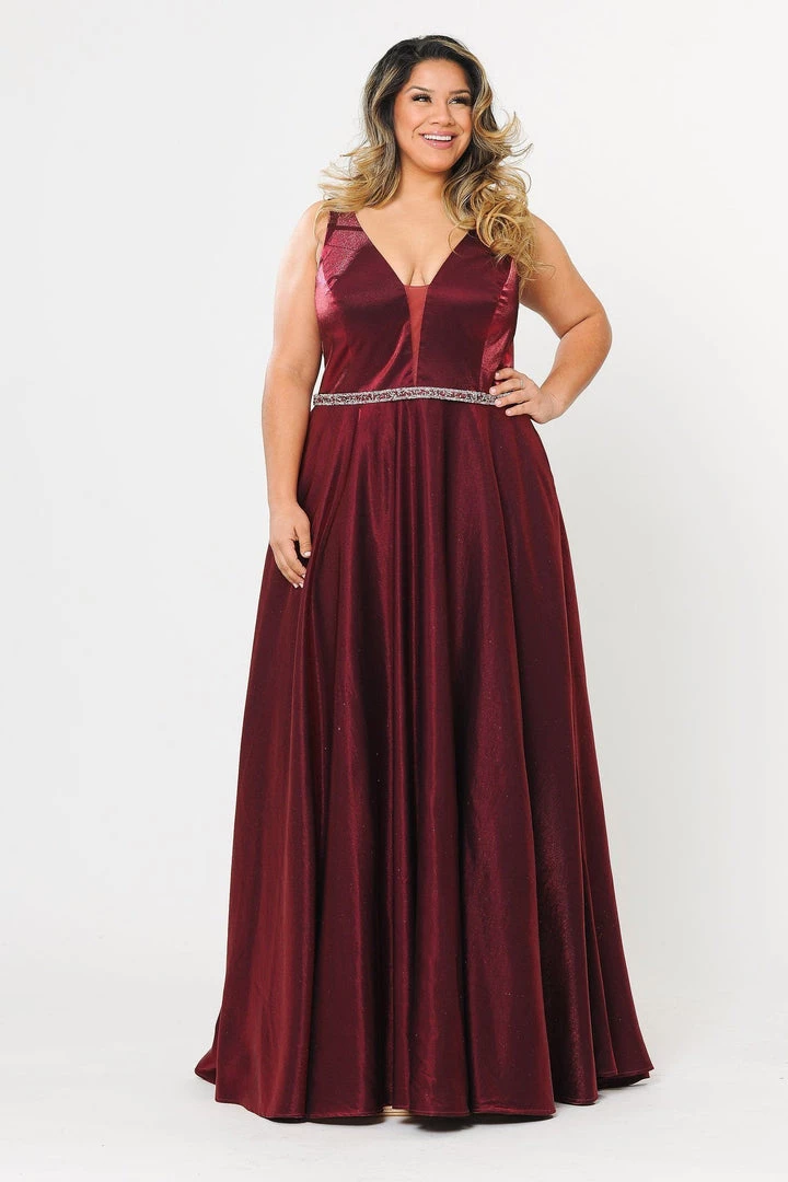 Poly USA Plus Size Prom Plus Size Long Satin Deep V-Neck Dress By Poly USA W1062 6 Poly USA Plus Size Prom Plus Size Long Satin Deep V-Neck Dress By Poly USA W1062