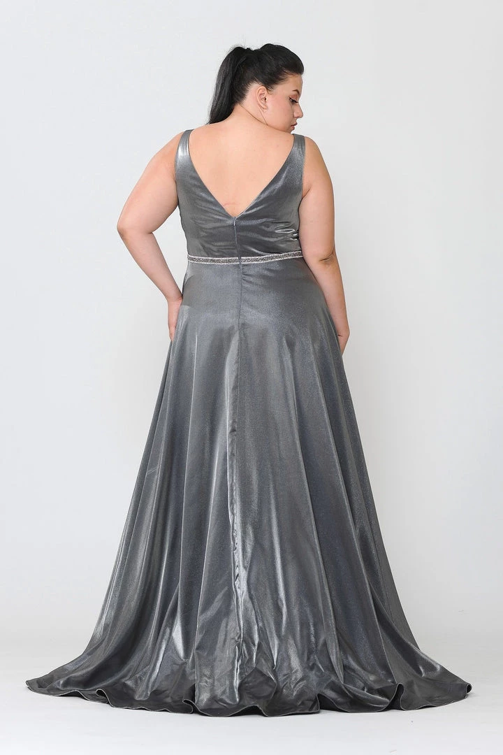 Poly USA Plus Size Prom Plus Size Long Satin Deep V-Neck Dress By Poly USA W1062 8 Poly USA Plus Size Prom Plus Size Long Satin Deep V-Neck Dress By Poly USA W1062