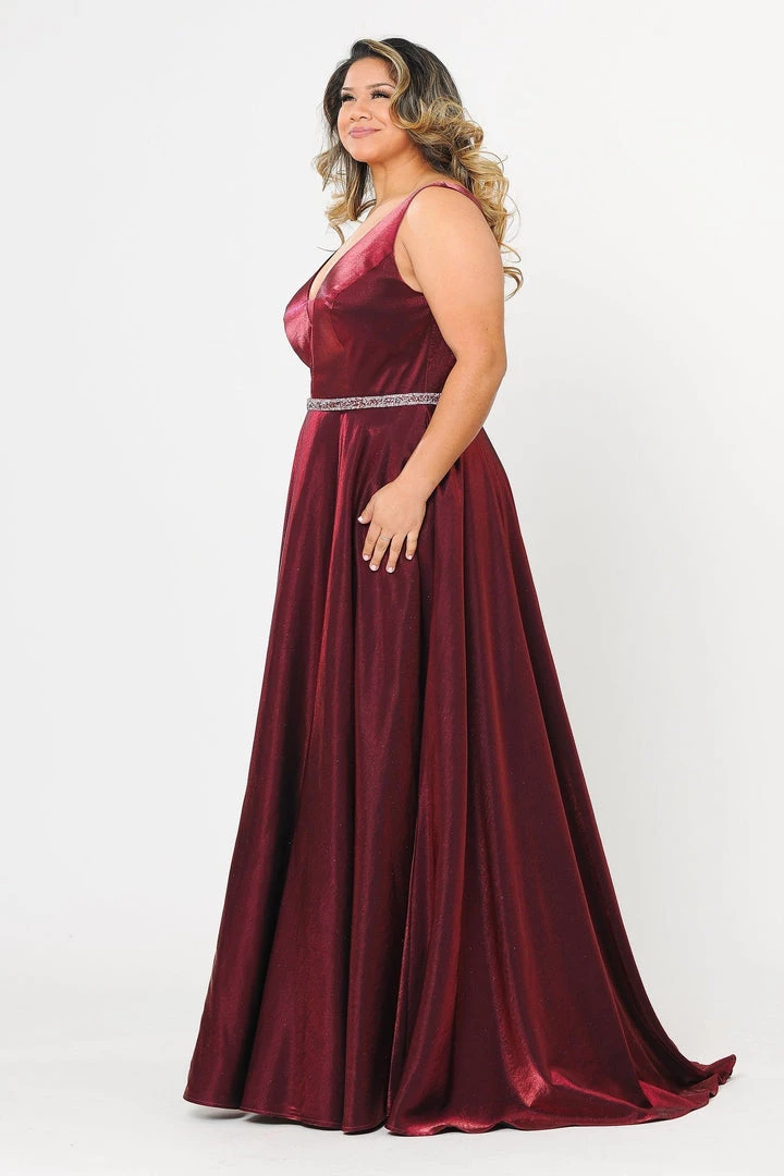 Poly USA Plus Size Prom Plus Size Long Satin Deep V-Neck Dress By Poly USA W1062 5 Poly USA Plus Size Prom Plus Size Long Satin Deep V-Neck Dress By Poly USA W1062