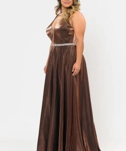 Poly USA Plus Size Prom Plus Size Long Satin Deep V-Neck Dress By Poly USA W1062 33 Poly USA Plus Size Prom Plus Size Long Satin Deep V-Neck Dress By Poly USA W1062