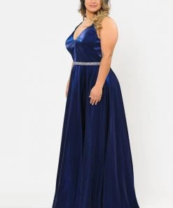 Poly USA Plus Size Prom Plus Size Long Satin Deep V-Neck Dress By Poly USA W1062 29 Poly USA Plus Size Prom Plus Size Long Satin Deep V-Neck Dress By Poly USA W1062