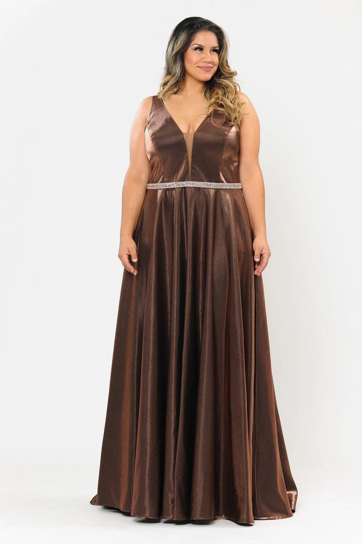 Poly USA Plus Size Prom Plus Size Long Satin Deep V-Neck Dress By Poly USA W1062 18 Poly USA Plus Size Prom Plus Size Long Satin Deep V-Neck Dress By Poly USA W1062