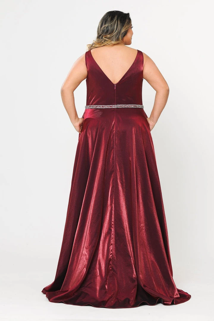 Poly USA Plus Size Prom Plus Size Long Satin Deep V-Neck Dress By Poly USA W1062 4 Poly USA Plus Size Prom Plus Size Long Satin Deep V-Neck Dress By Poly USA W1062