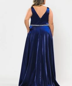 Poly USA Plus Size Prom Plus Size Long Satin Deep V-Neck Dress By Poly USA W1062 28 Poly USA Plus Size Prom Plus Size Long Satin Deep V-Neck Dress By Poly USA W1062