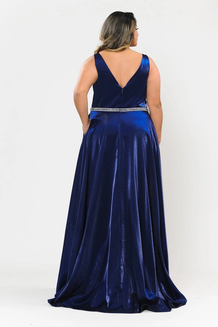 Poly USA Plus Size Prom Plus Size Long Satin Deep V-Neck Dress By Poly USA W1062 12 Poly USA Plus Size Prom Plus Size Long Satin Deep V-Neck Dress By Poly USA W1062
