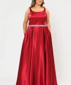 Poly USA Plus Size Plus Size Long Satin Dress With Beaded Waist By Poly USA W1010 Prom 22 Poly USA Plus Size Plus Size Long Satin Dress With Beaded Waist By Poly USA W1010 Prom