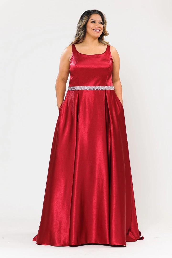 Poly USA Plus Size Plus Size Long Satin Dress With Beaded Waist By Poly USA W1010 Prom 9 Poly USA Plus Size Plus Size Long Satin Dress With Beaded Waist By Poly USA W1010 Prom