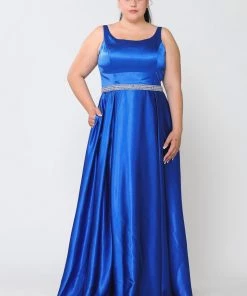 Poly USA Plus Size Plus Size Long Satin Dress With Beaded Waist By Poly USA W1010 Prom 25 Poly USA Plus Size Plus Size Long Satin Dress With Beaded Waist By Poly USA W1010 Prom