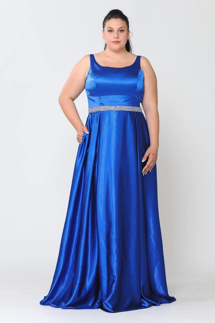 Poly USA Plus Size Plus Size Long Satin Dress With Beaded Waist By Poly USA W1010 Prom 12 Poly USA Plus Size Plus Size Long Satin Dress With Beaded Waist By Poly USA W1010 Prom