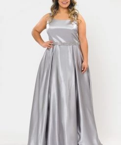 Poly USA Plus Size Plus Size Long Satin Dress With Beaded Waist By Poly USA W1010 Prom