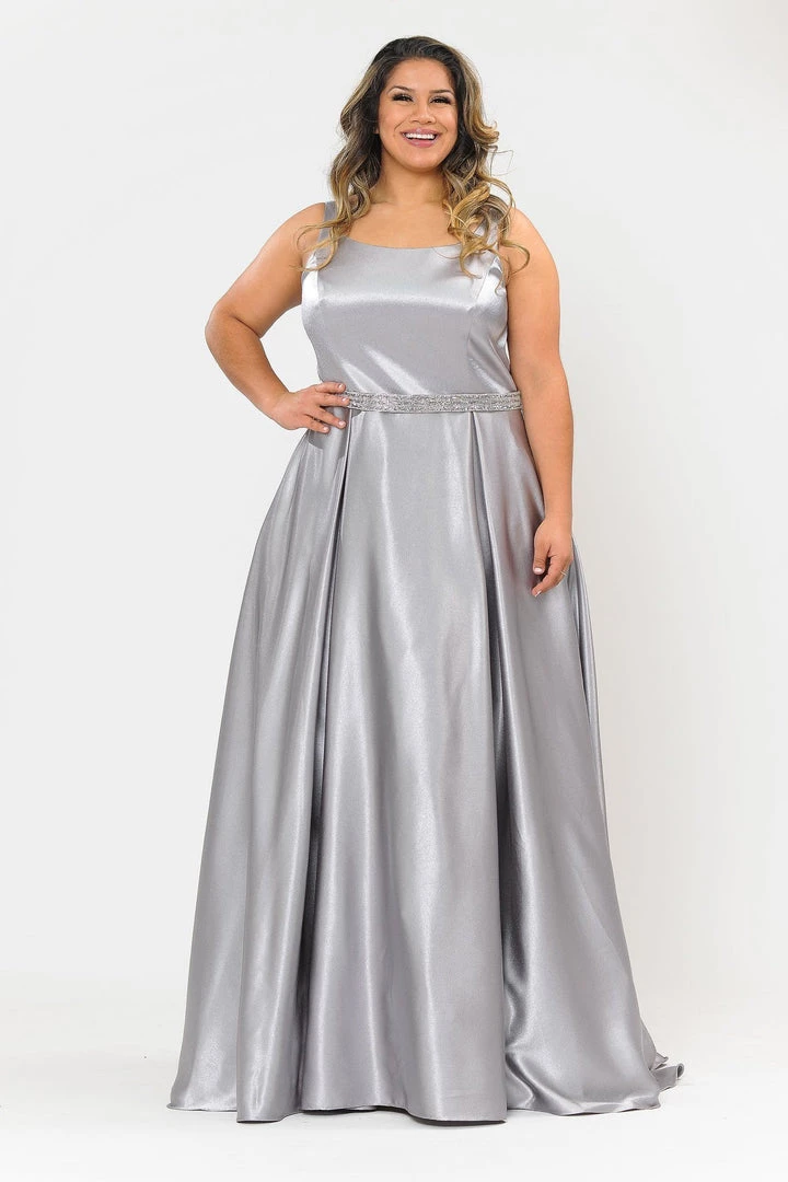 Poly USA Plus Size Plus Size Long Satin Dress With Beaded Waist By Poly USA W1010 Prom 3 Poly USA Plus Size Plus Size Long Satin Dress With Beaded Waist By Poly USA W1010 Prom