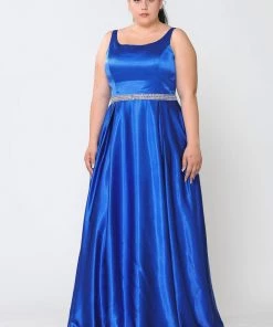 Poly USA Plus Size Plus Size Long Satin Dress With Beaded Waist By Poly USA W1010 Prom 28 Poly USA Plus Size Plus Size Long Satin Dress With Beaded Waist By Poly USA W1010 Prom