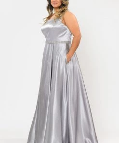 Poly USA Plus Size Plus Size Long Satin Dress With Beaded Waist By Poly USA W1010 Prom 17 Poly USA Plus Size Plus Size Long Satin Dress With Beaded Waist By Poly USA W1010 Prom