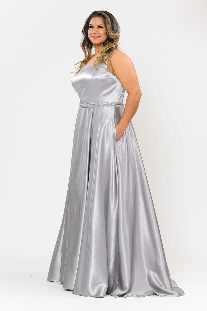 Poly USA Plus Size Plus Size Long Satin Dress With Beaded Waist By Poly USA W1010 Prom 4 Poly USA Plus Size Plus Size Long Satin Dress With Beaded Waist By Poly USA W1010 Prom