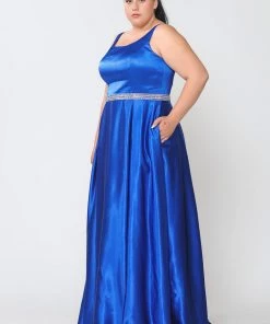 Poly USA Plus Size Plus Size Long Satin Dress With Beaded Waist By Poly USA W1010 Prom 27 Poly USA Plus Size Plus Size Long Satin Dress With Beaded Waist By Poly USA W1010 Prom