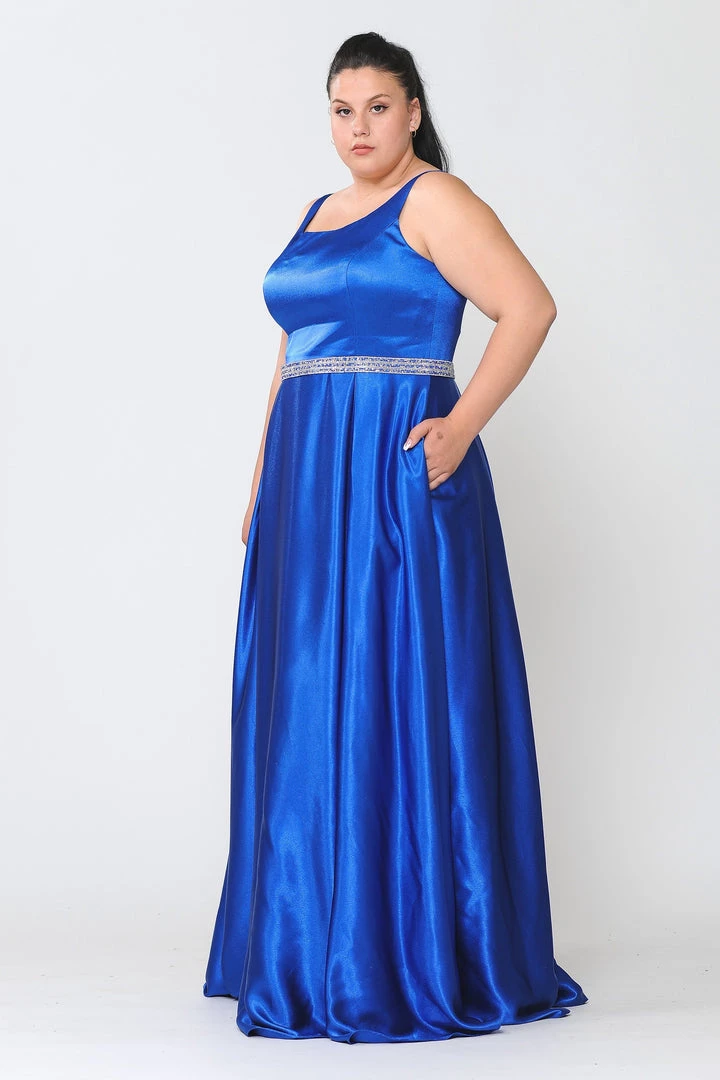Poly USA Plus Size Plus Size Long Satin Dress With Beaded Waist By Poly USA W1010 Prom 14 Poly USA Plus Size Plus Size Long Satin Dress With Beaded Waist By Poly USA W1010 Prom