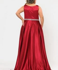 Poly USA Plus Size Plus Size Long Satin Dress With Beaded Waist By Poly USA W1010 Prom 23 Poly USA Plus Size Plus Size Long Satin Dress With Beaded Waist By Poly USA W1010 Prom