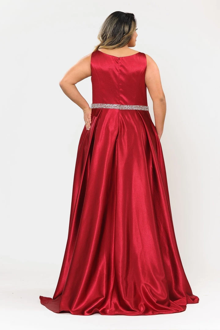 Poly USA Plus Size Plus Size Long Satin Dress With Beaded Waist By Poly USA W1010 Prom 10 Poly USA Plus Size Plus Size Long Satin Dress With Beaded Waist By Poly USA W1010 Prom