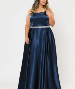 Poly USA Plus Size Plus Size Long Satin Dress With Beaded Waist By Poly USA W1010 Prom 21 Poly USA Plus Size Plus Size Long Satin Dress With Beaded Waist By Poly USA W1010 Prom