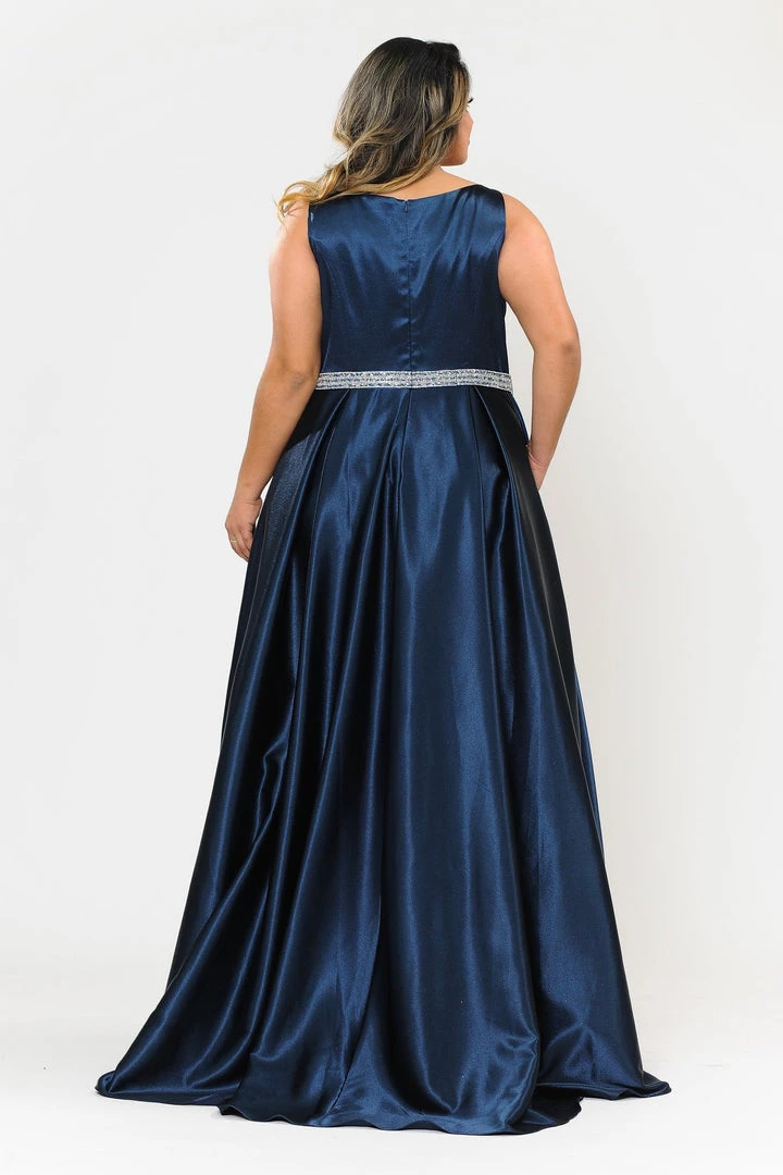 Poly USA Plus Size Plus Size Long Satin Dress With Beaded Waist By Poly USA W1010 Prom 7 Poly USA Plus Size Plus Size Long Satin Dress With Beaded Waist By Poly USA W1010 Prom