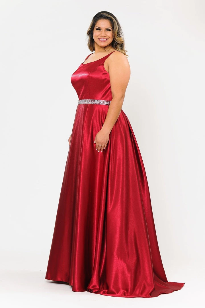 Poly USA Plus Size Plus Size Long Satin Dress With Beaded Waist By Poly USA W1010 Prom 11 Poly USA Plus Size Plus Size Long Satin Dress With Beaded Waist By Poly USA W1010 Prom