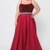 Poly USA Plus Size Prom Plus Size Long Satin Dress With Sequin Bodice By Poly USA W1018