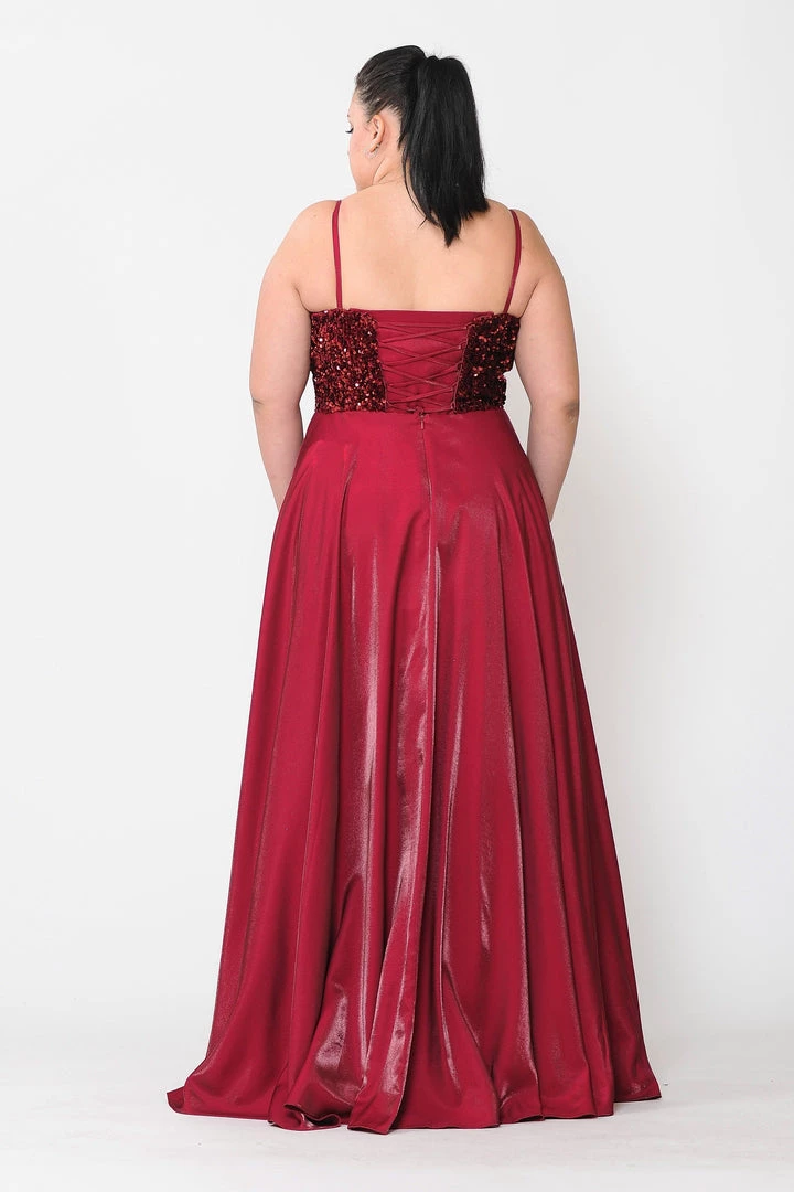 Poly USA Plus Size Prom Plus Size Long Satin Dress With Sequin Bodice By Poly USA W1018 9 Poly USA Plus Size Prom Plus Size Long Satin Dress With Sequin Bodice By Poly USA W1018