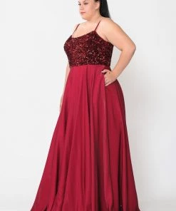 Poly USA Plus Size Prom Plus Size Long Satin Dress With Sequin Bodice By Poly USA W1018 15 Poly USA Plus Size Prom Plus Size Long Satin Dress With Sequin Bodice By Poly USA W1018