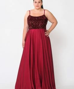 Poly USA Plus Size Prom Plus Size Long Satin Dress With Sequin Bodice By Poly USA W1018 18 Poly USA Plus Size Prom Plus Size Long Satin Dress With Sequin Bodice By Poly USA W1018