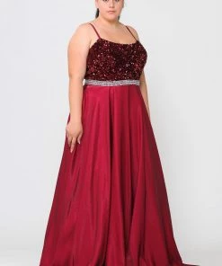Poly USA Plus Size Prom Plus Size Long Satin Dress With Sequin Bodice By Poly USA W1018 16 Poly USA Plus Size Prom Plus Size Long Satin Dress With Sequin Bodice By Poly USA W1018