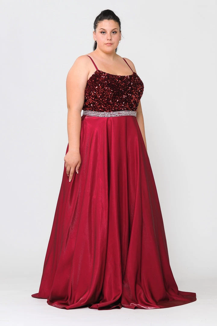 Poly USA Plus Size Prom Plus Size Long Satin Dress With Sequin Bodice By Poly USA W1018 6 Poly USA Plus Size Prom Plus Size Long Satin Dress With Sequin Bodice By Poly USA W1018