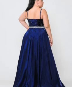 Poly USA Plus Size Prom Plus Size Long Satin Dress With Sequin Bodice By Poly USA W1018 21 Poly USA Plus Size Prom Plus Size Long Satin Dress With Sequin Bodice By Poly USA W1018