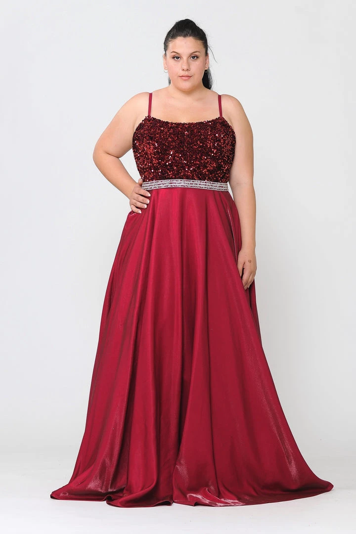 Poly USA Plus Size Prom Plus Size Long Satin Dress With Sequin Bodice By Poly USA W1018 7 Poly USA Plus Size Prom Plus Size Long Satin Dress With Sequin Bodice By Poly USA W1018