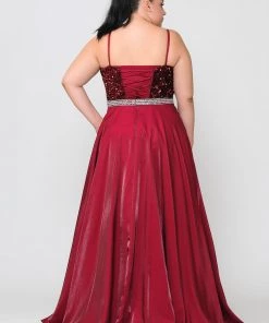 Poly USA Plus Size Prom Plus Size Long Satin Dress With Sequin Bodice By Poly USA W1018 14 Poly USA Plus Size Prom Plus Size Long Satin Dress With Sequin Bodice By Poly USA W1018