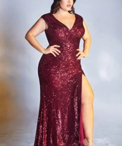 Prom Plus Size Long Sequin Cap Sleeve Dress By Cinderella Divine CH198C