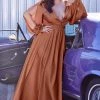 Plus Size Long Sleeve Satin Gown By Cinderella Divine 7475C