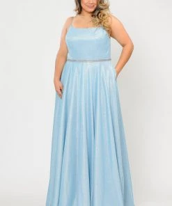 Poly USA Plus Size Prom Plus Size Long Square Neck Glitter Dress By Poly USA W1038
