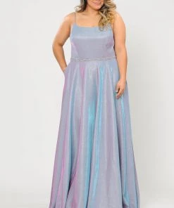 Poly USA Plus Size Prom Plus Size Long Square Neck Glitter Dress By Poly USA W1038