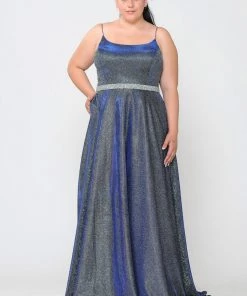 Poly USA Plus Size Prom Plus Size Long Square Neck Glitter Dress By Poly USA W1038