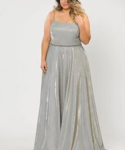 Poly USA Plus Size Prom Plus Size Long Square Neck Glitter Dress By Poly USA W1038