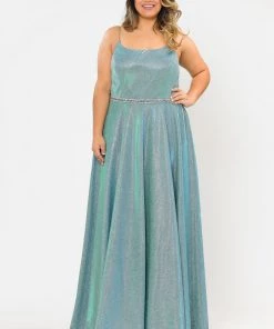Poly USA Plus Size Prom Plus Size Long Square Neck Glitter Dress By Poly USA W1038