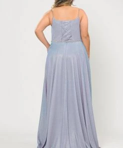 Poly USA Plus Size Prom Plus Size Long Square Neck Glitter Dress By Poly USA W1038