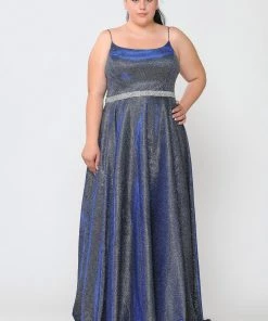 Poly USA Plus Size Prom Plus Size Long Square Neck Glitter Dress By Poly USA W1038