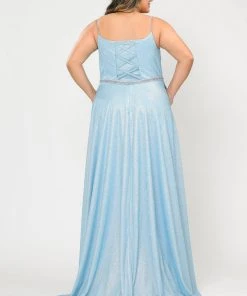 Poly USA Plus Size Prom Plus Size Long Square Neck Glitter Dress By Poly USA W1038