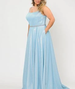 Poly USA Plus Size Prom Plus Size Long Square Neck Glitter Dress By Poly USA W1038
