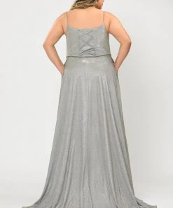Poly USA Plus Size Prom Plus Size Long Square Neck Glitter Dress By Poly USA W1038