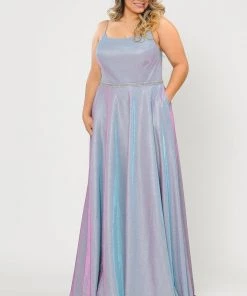 Poly USA Plus Size Prom Plus Size Long Square Neck Glitter Dress By Poly USA W1038
