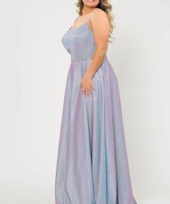 Poly USA Plus Size Prom Plus Size Long Square Neck Glitter Dress By Poly USA W1038