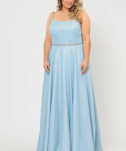 Poly USA Plus Size Prom Plus Size Long Square Neck Glitter Dress By Poly USA W1038