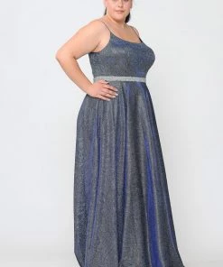 Poly USA Plus Size Prom Plus Size Long Square Neck Glitter Dress By Poly USA W1038